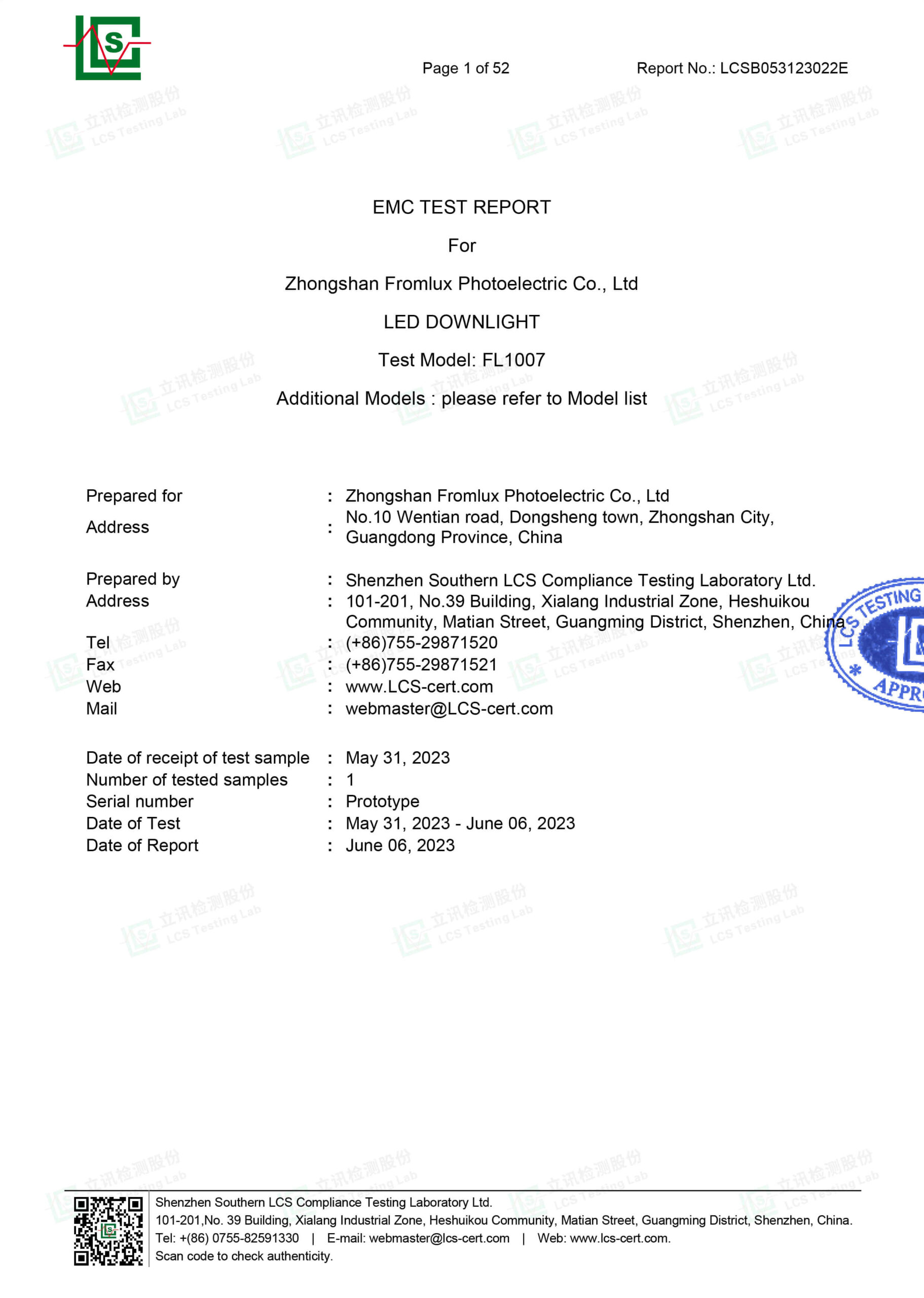Downlight CE EMC report 1