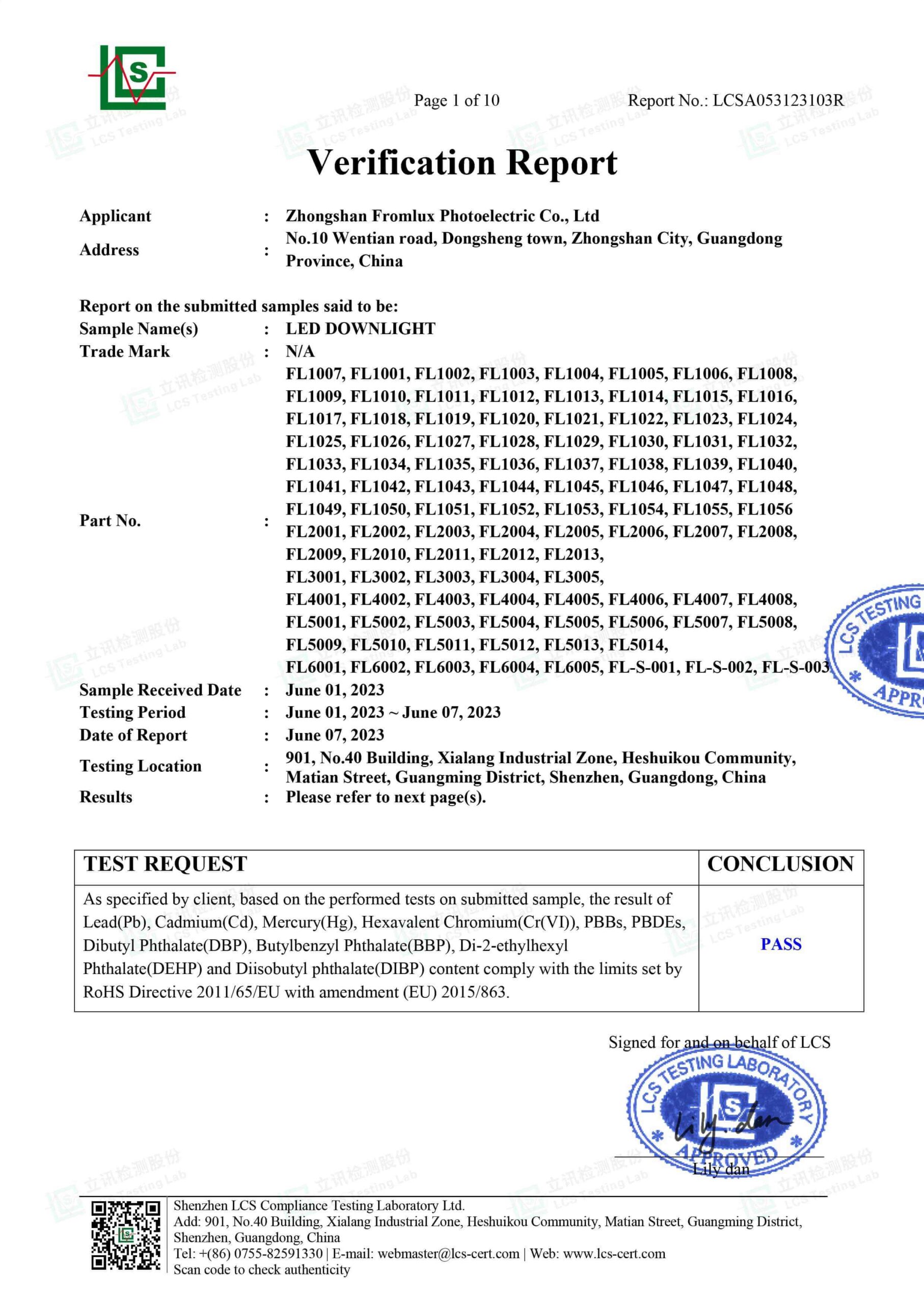 Dwonlight ROHS report 1