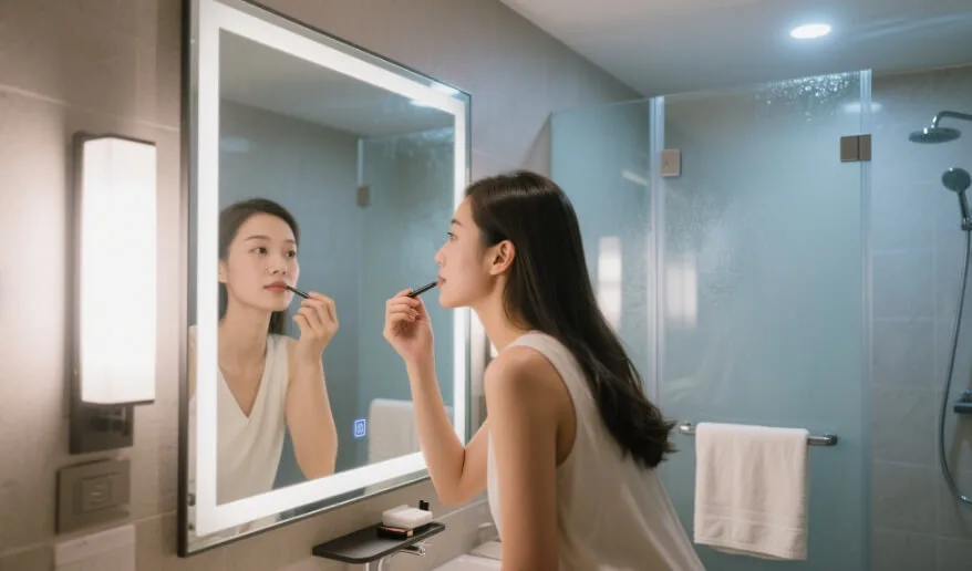 High CRI LED mirror lights ensuring flawless makeup application in a hotel bathroom. High CRI LED mirror lights ensuring flawless makeup application in a hotel bathroom.